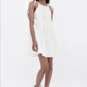 ZARA White Eyelet Sleeveless Embroidered Dress S cottage EUC‎